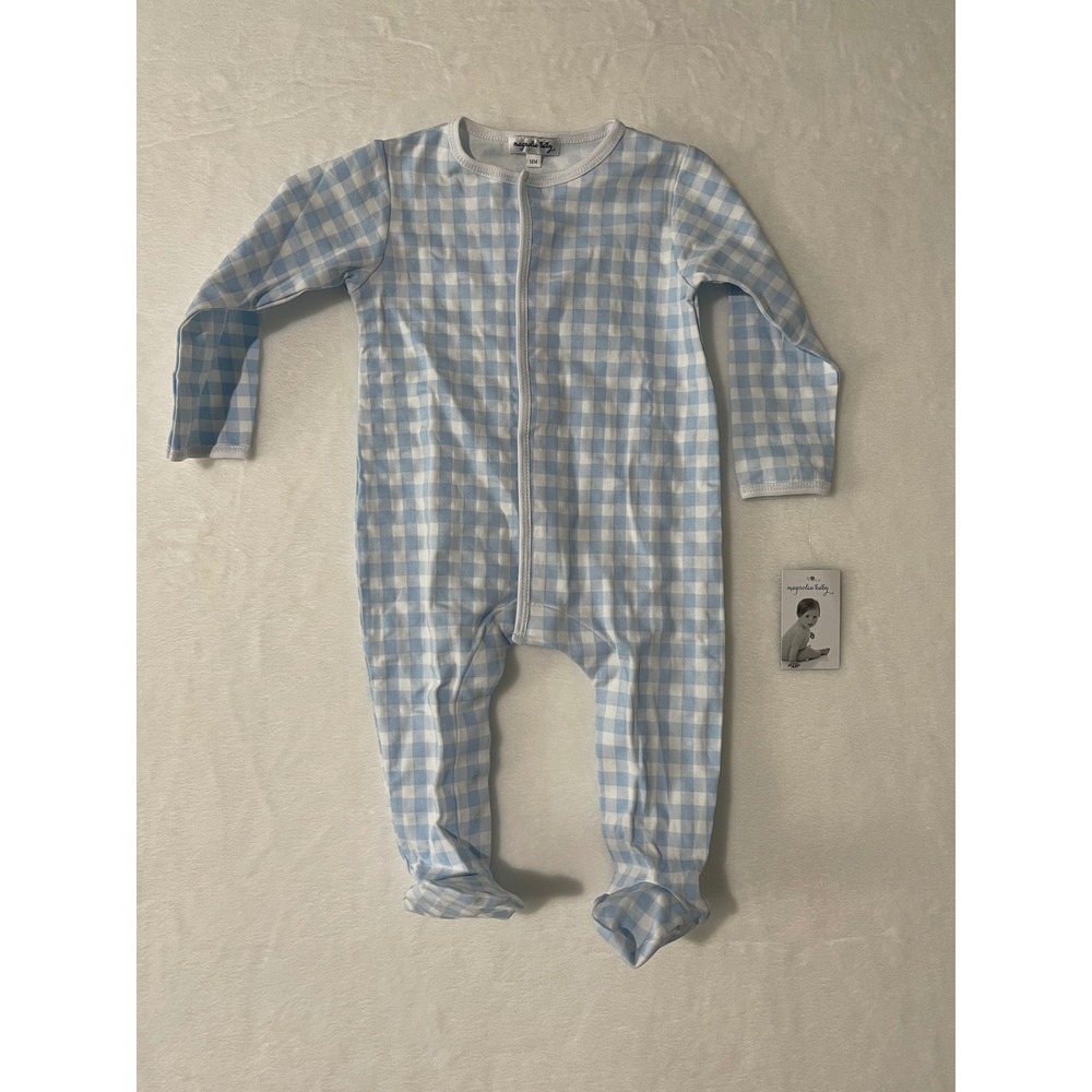 Gingham Footed One-Piece - Light Blue | Simple Joys